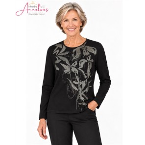 Barbara Lebek shirt opdruk zilver glitter 16193062 Zwart